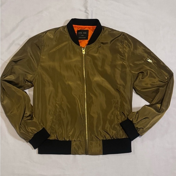 Love Tree Other - Love Tree Olive Green Bomber Jacket Orange Lining – Size L